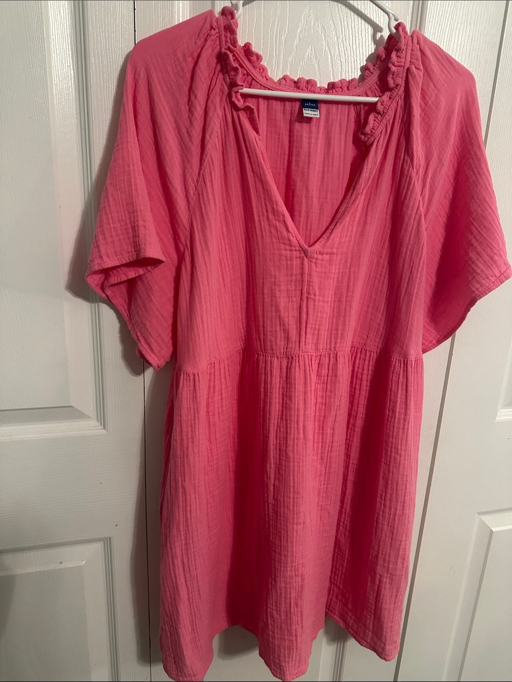 Old Navy Hot Pink V-Neck Cotton Gauze Mini Dress
